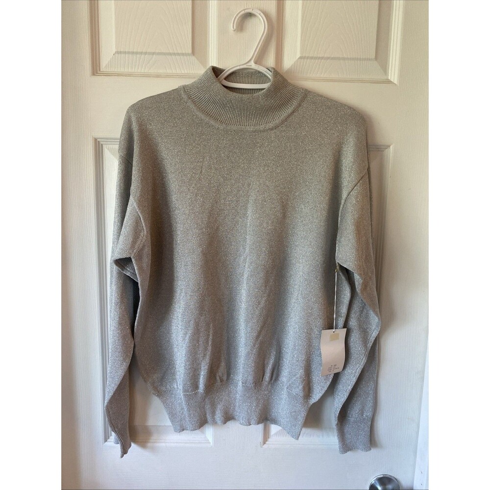 Robert Scott LTD XL Womens Sweater Platinum Metallic Turtleneck Pullover NWT